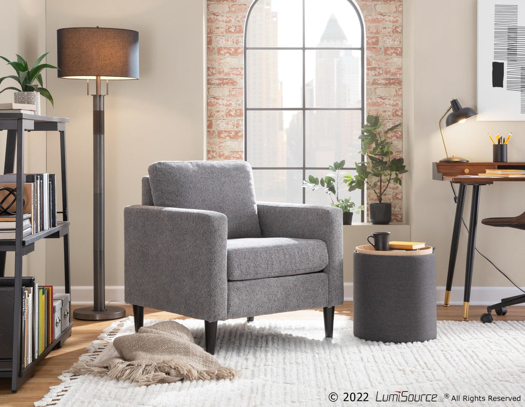 Tray Nesting Ottoman Set - Charcoal Fabric, Natural Wood