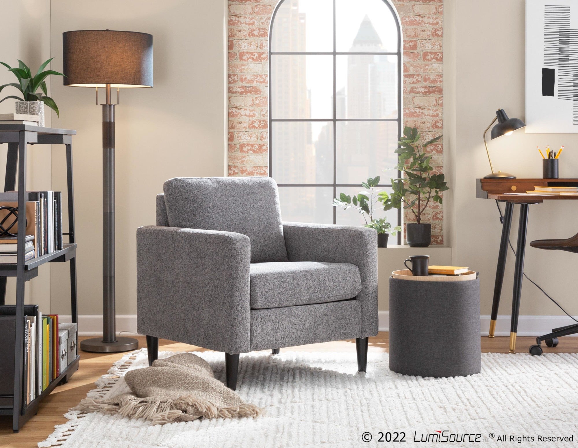 Tray Nesting Ottoman Set - Charcoal Fabric, Natural Wood