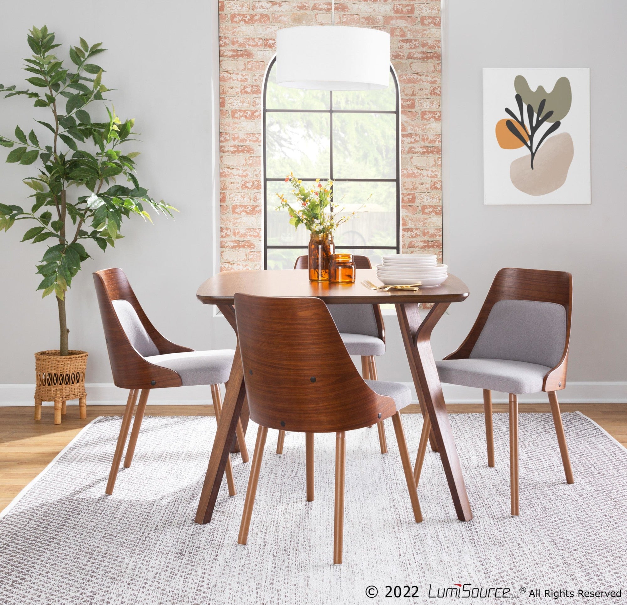 Anabelle Chair - Set of 2 - Walnut Wood, Grey Fabric