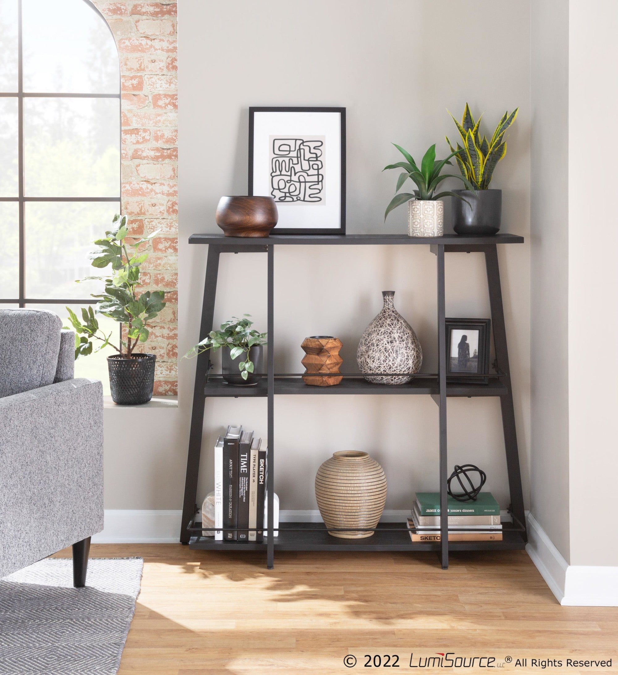 Converge Bookcase - Black Metal, Black Bamboo