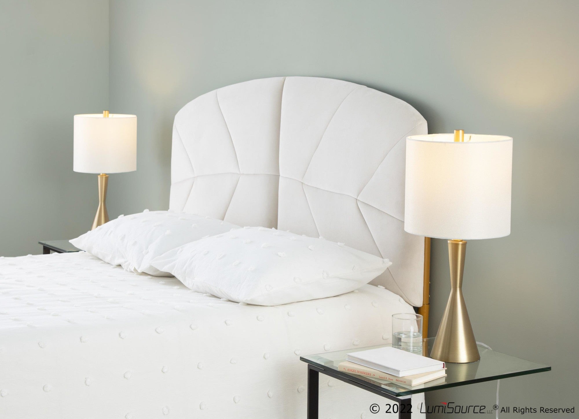 Lindsey Headboard - Gold Steel, Cream Velvet