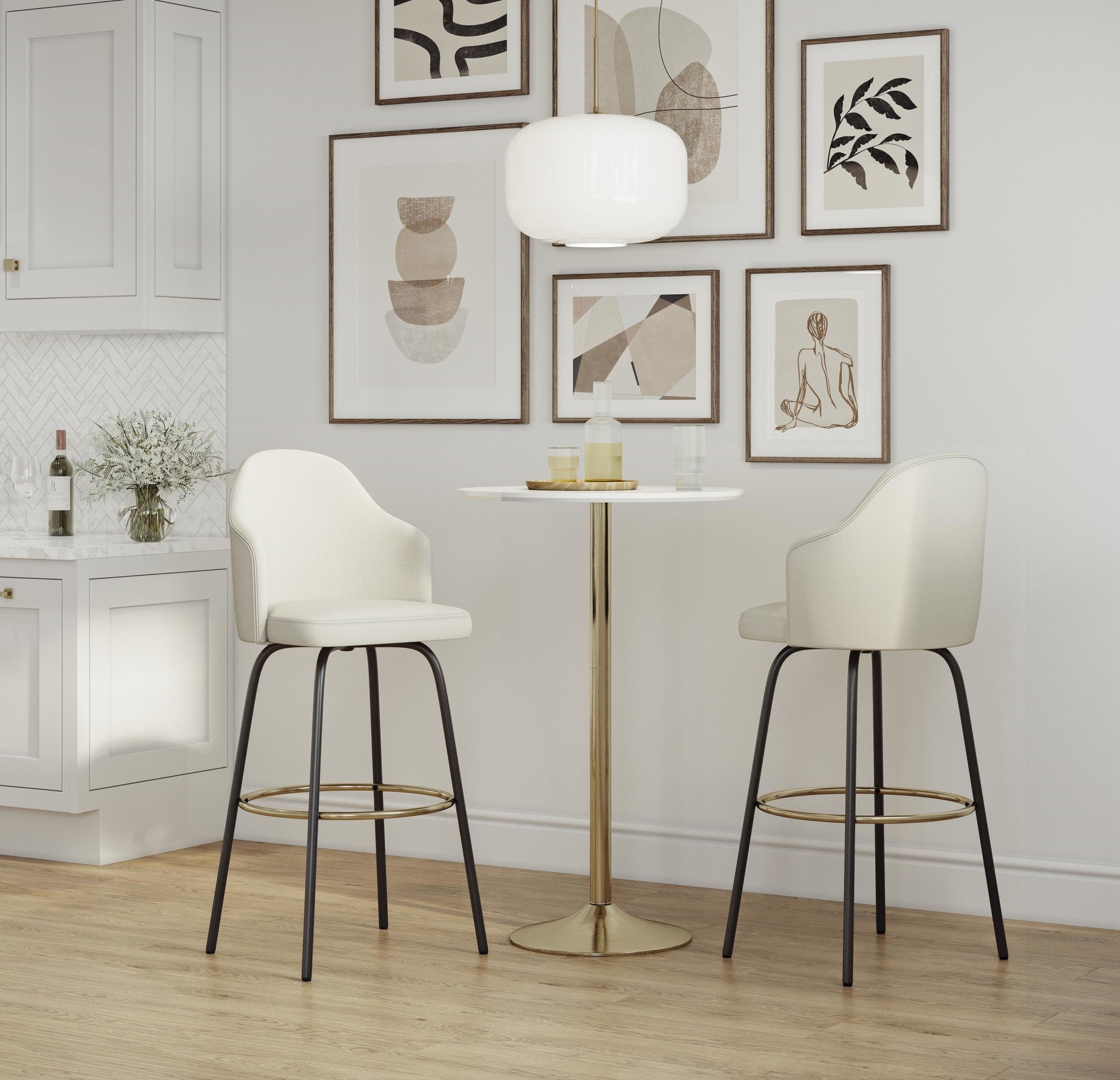 Pebble Table - Gold Metal, White Mdf