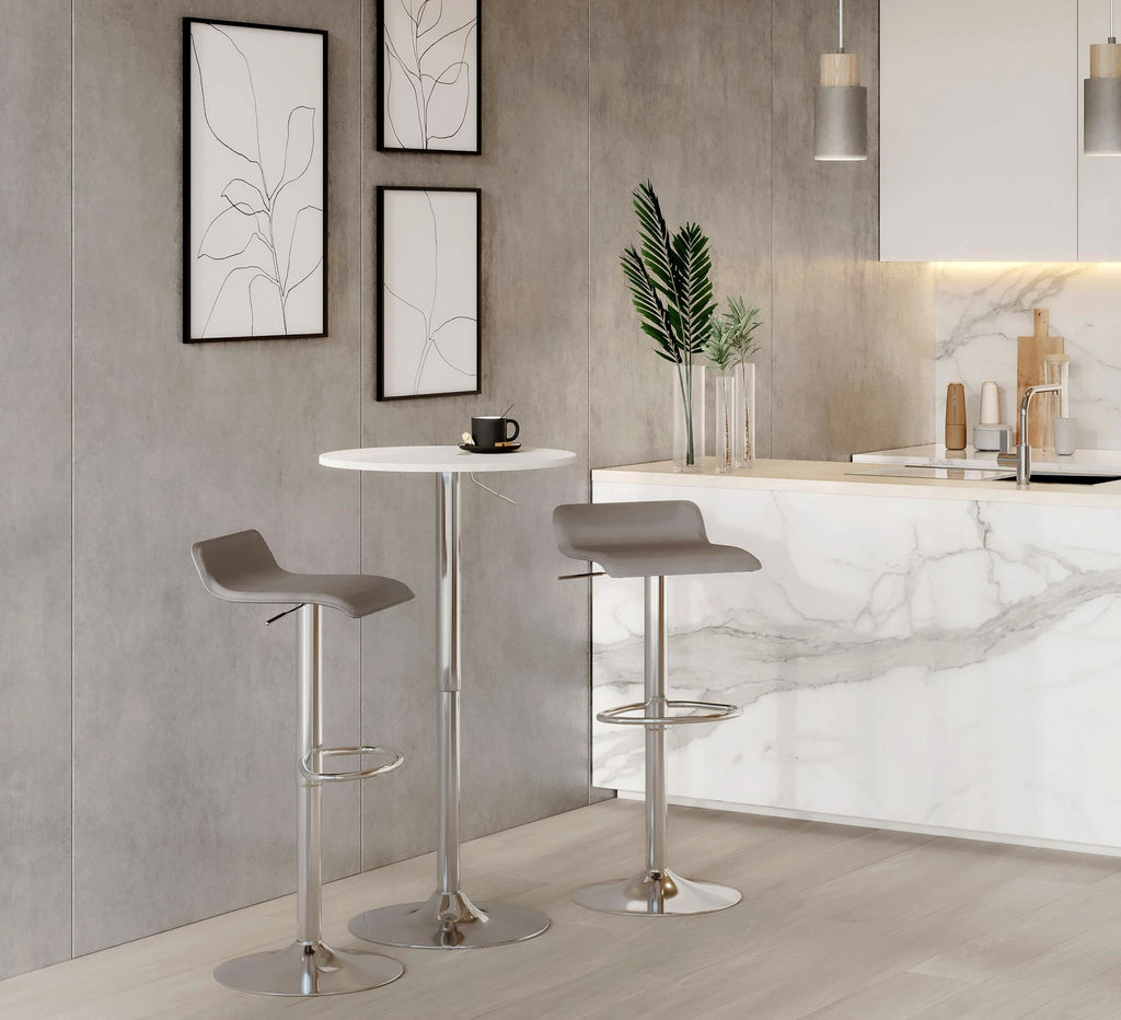 Adjustable Bar Table - Chrome, White Wood