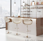 Curvo Adjustable Barstool - Set of 3 - Chrome, Walnut Wood, Cream Fabric