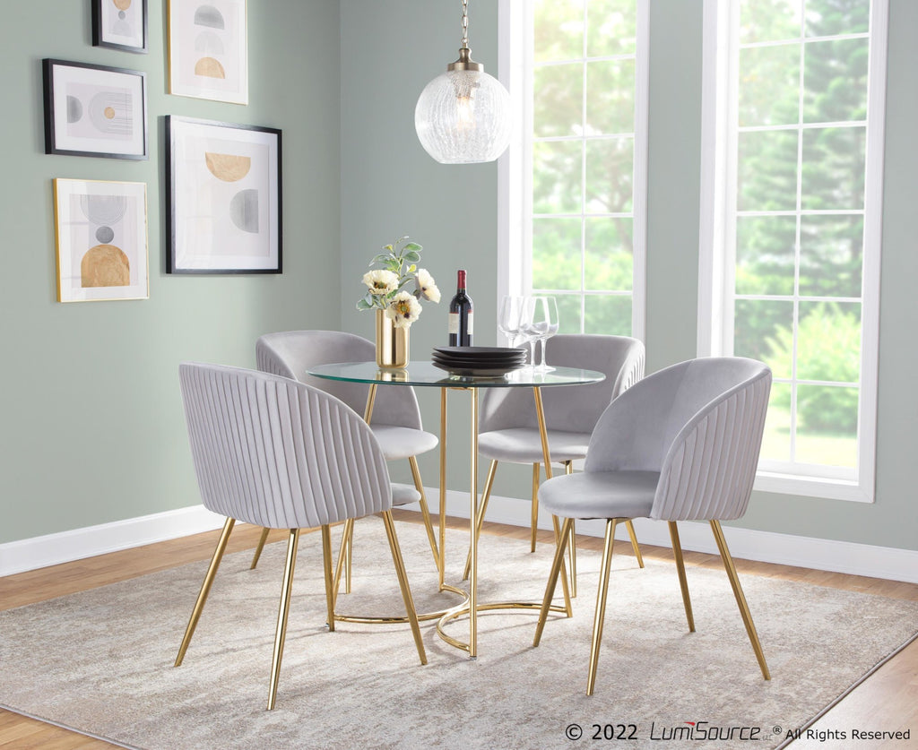 Fran Pleated Chair - Set of 2 - Gold Metal, Silver Velvet