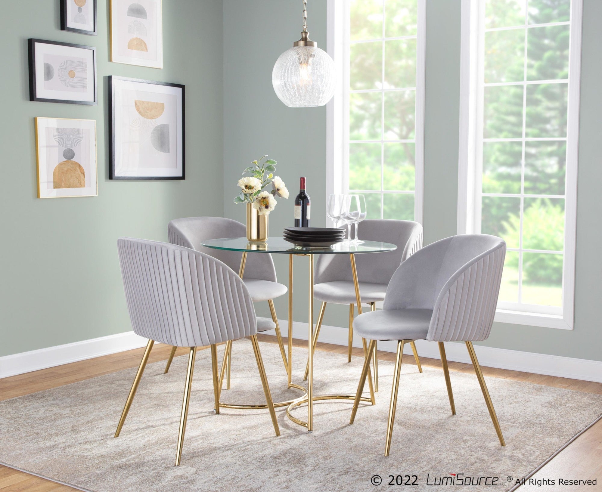 Fran Pleated Chair - Set of 2 - Gold Metal, Silver Velvet