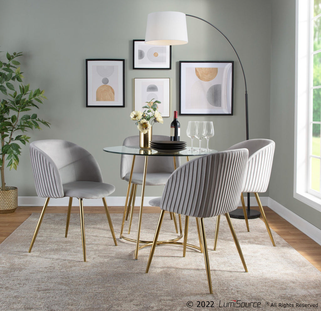 Fran Pleated Chair - Set of 2 - Gold Metal, Silver Velvet
