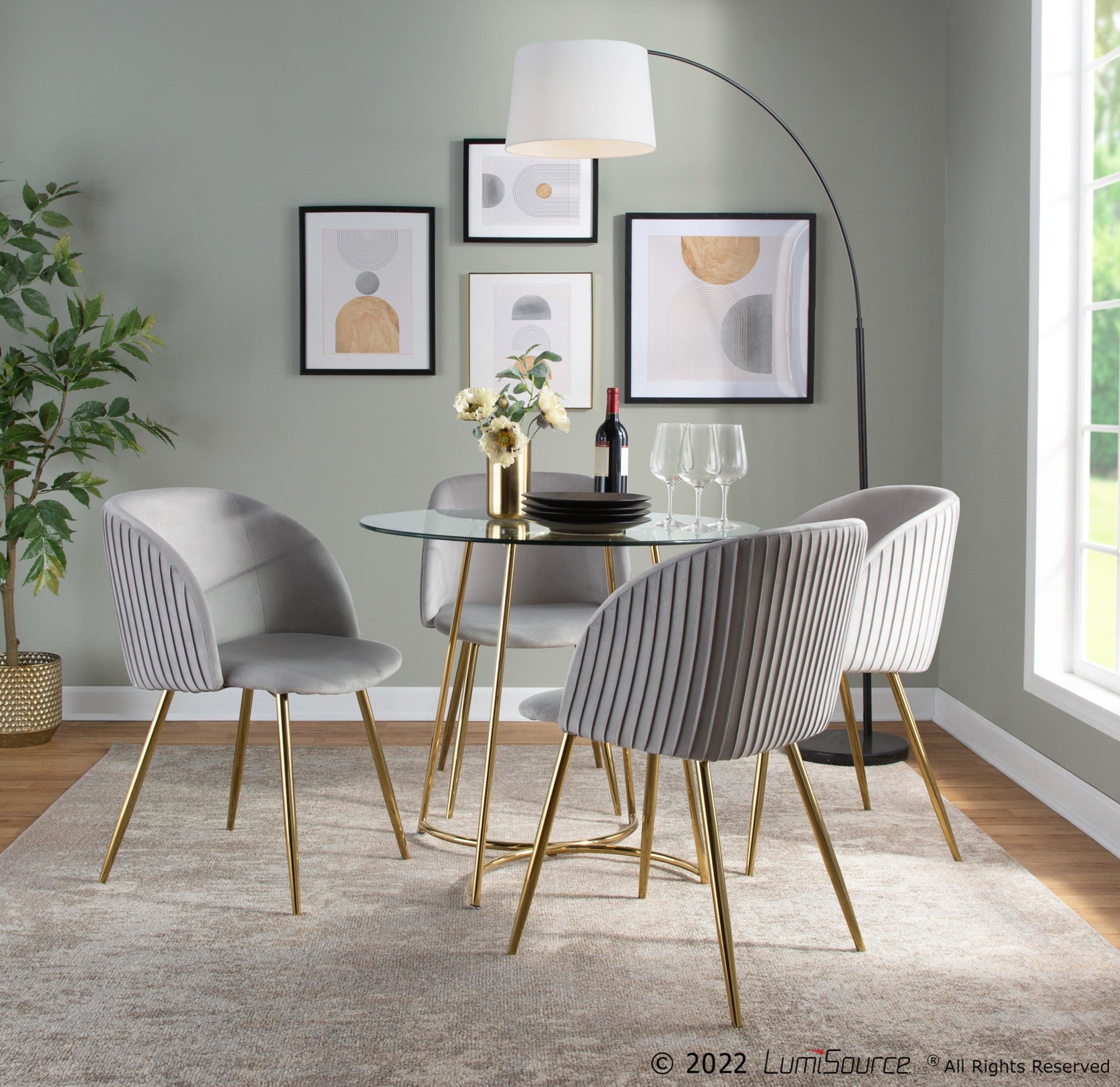 Fran Pleated Chair - Set of 2 - Gold Metal, Silver Velvet