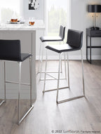 Mara 30" Fixed-Height Barstool - Set of 2 - Stainless Steel, Black PU