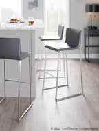 Mara 30" Fixed-Height Barstool - Set of 2 - Stainless Steel, Grey PU