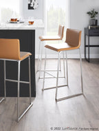 Mara 30" Fixed-Height Barstool - Set of 2 - Stainless Steel, Camel PU