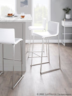 Mara 30" Fixed-Height Barstool - Set of 2 - Stainless Steel, White PU