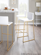 Mara 30" Fixed-Height Barstool - Set of 2 - Gold Steel, White PU