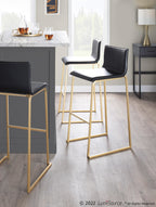 Mara 30" Fixed-Height Barstool - Set of 2 - Gold Steel, Black PU