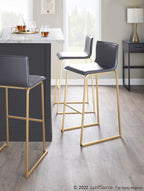Mara 30" Fixed-Height Barstool - Set of 2 - Gold Steel, Grey PU