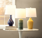 Rockwell 23.5" Ceramic Table Lamp - Set of 2 - Glossy Misted Yellow Ceramic, Polished Nickel, White Linen
