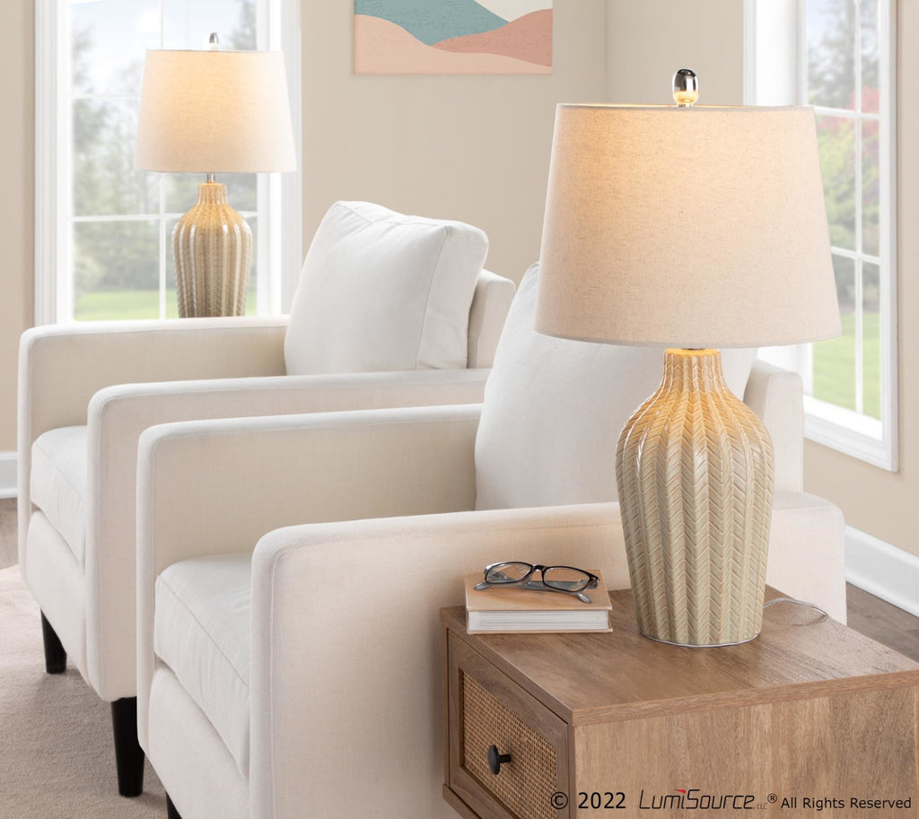 Rockwell 23.5" Ceramic Table Lamp - Set of 2 - Cuban Sand Ceramic, Polished Nickel, Natural Linen