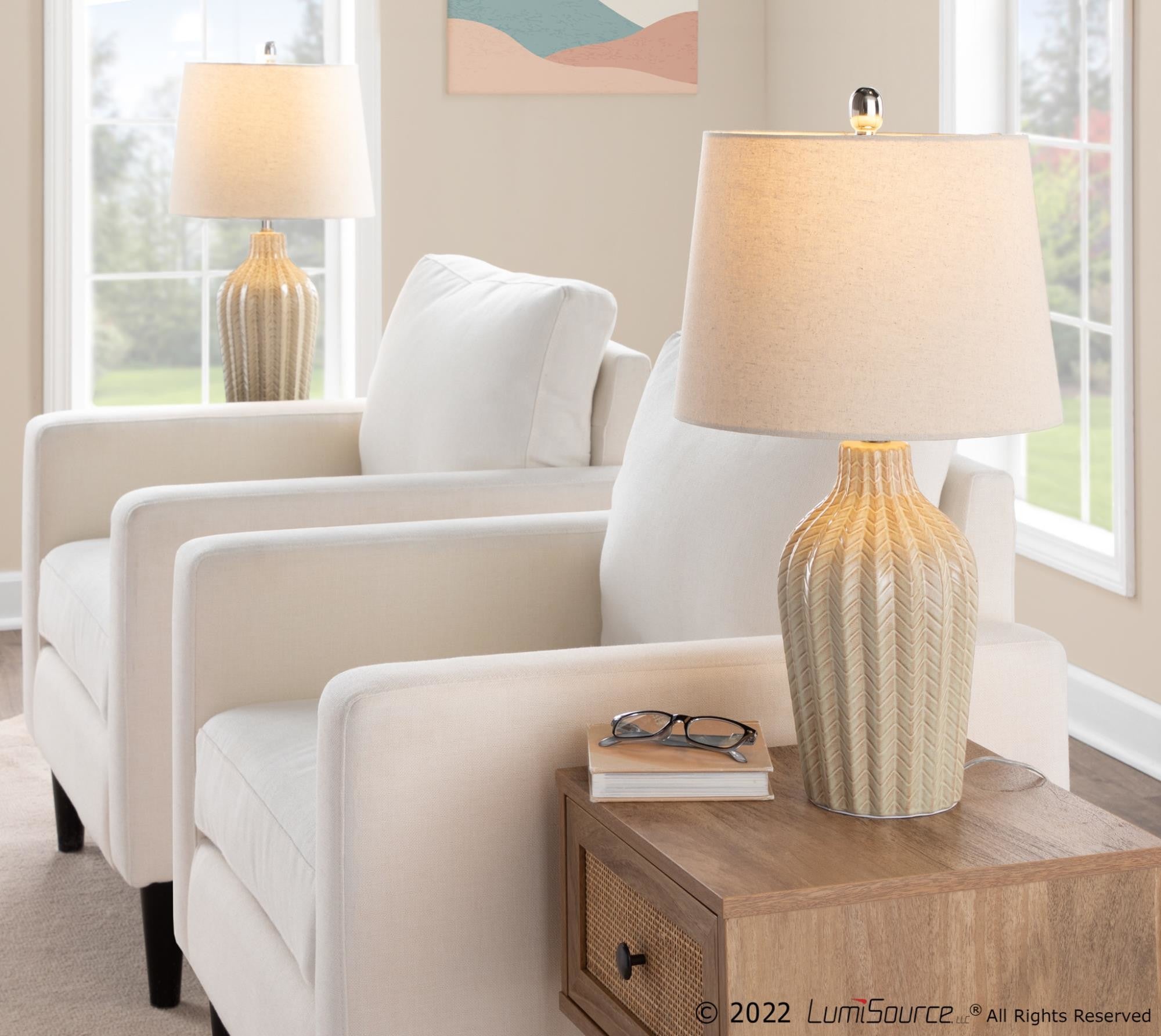 Rockwell 23.5" Ceramic Table Lamp - Set of 2 - Cuban Sand Ceramic, Polished Nickel, Natural Linen
