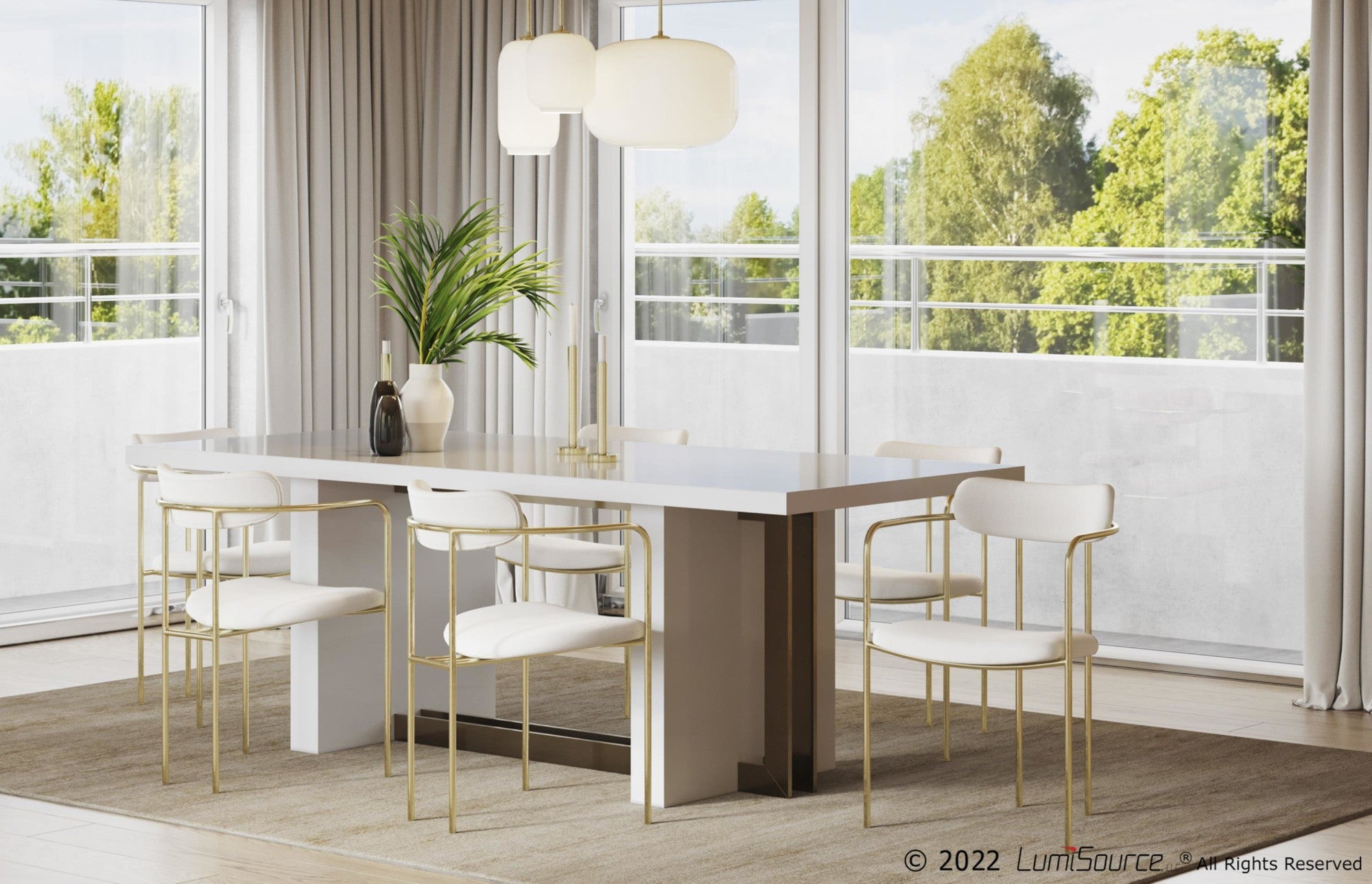 Demi Chair - Set of 2 - Gold Metal, Cream Velvet