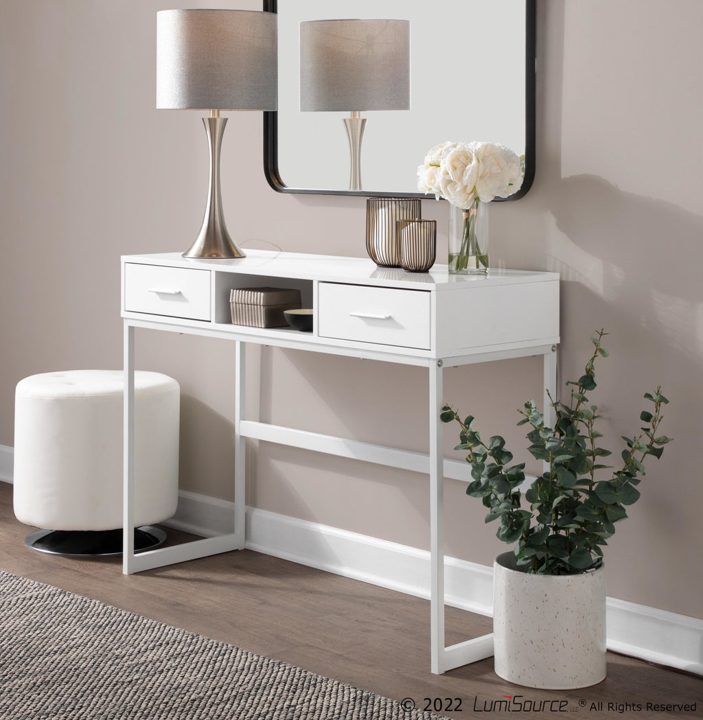 Franklin Console Table - White Metal, White Wood