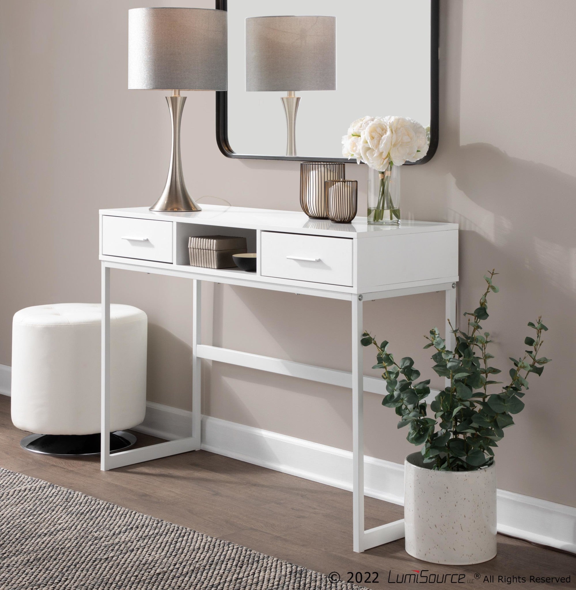 Franklin Console Table - White Metal, White Wood