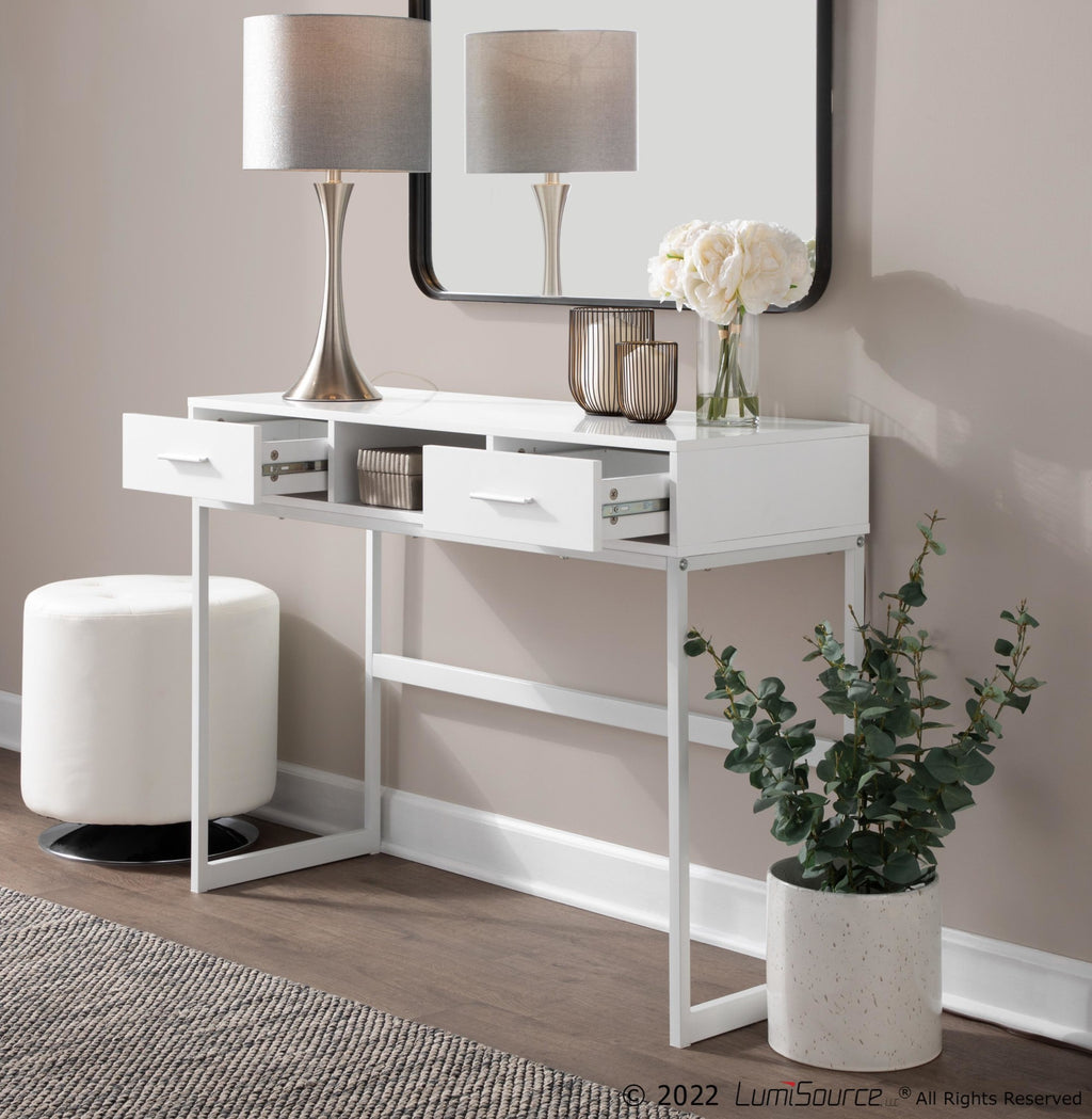 Franklin Console Table - White Metal, White Wood