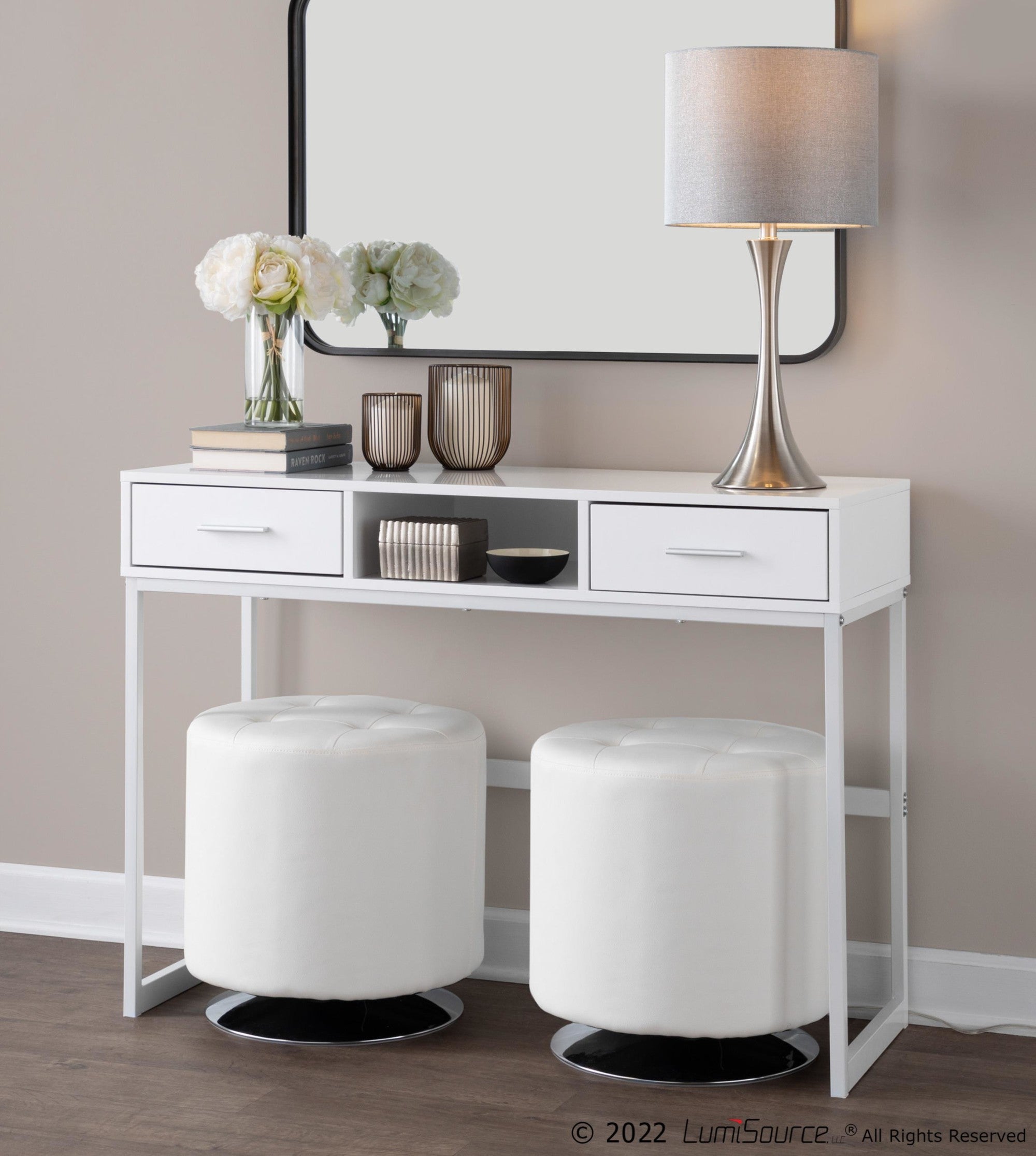 Franklin Console Table - White Metal, White Wood
