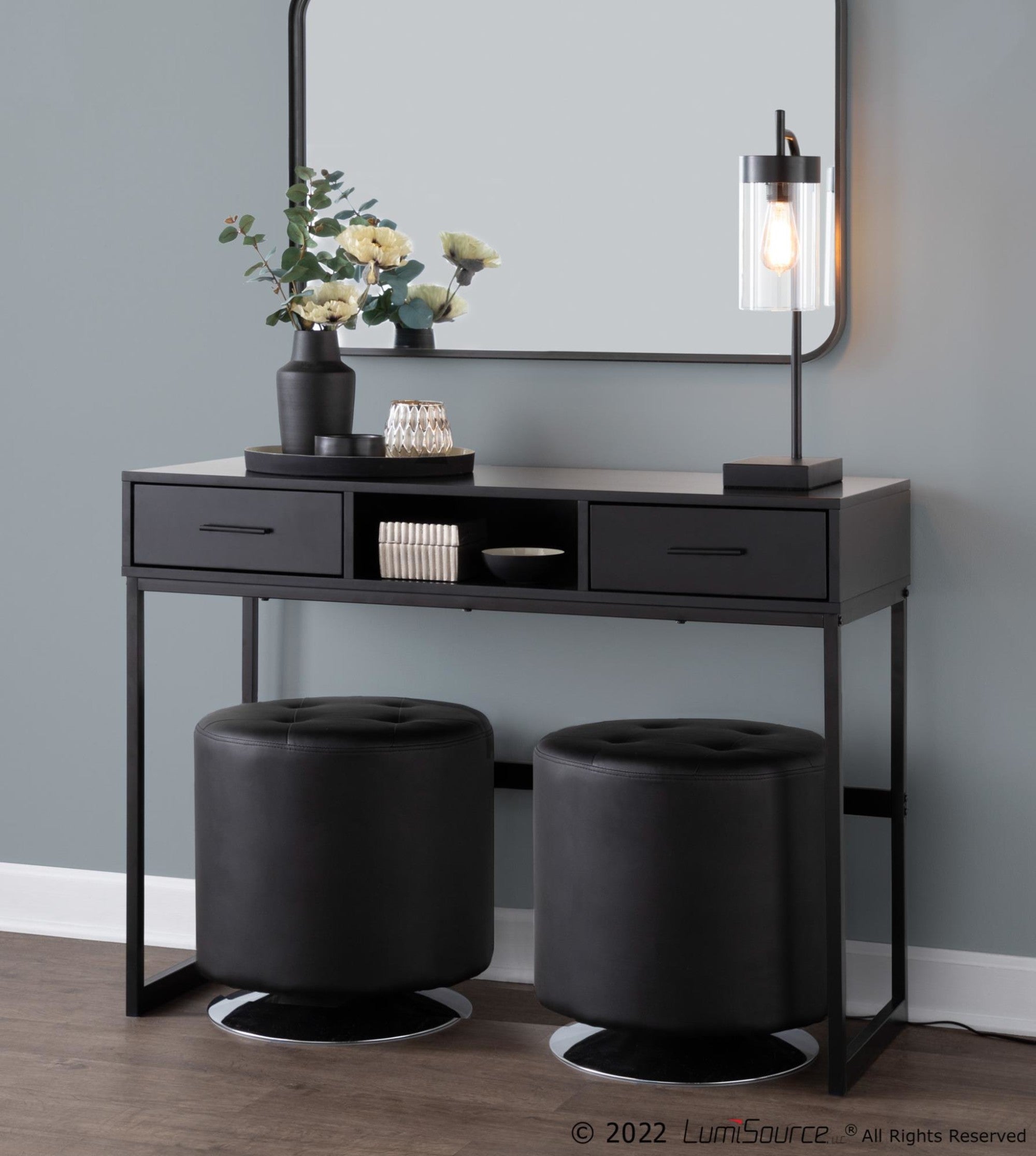 Franklin Console Table - Black Metal, Black Wood
