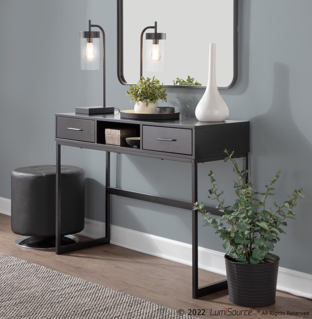 Franklin Console Table - Black Metal, Black Wood