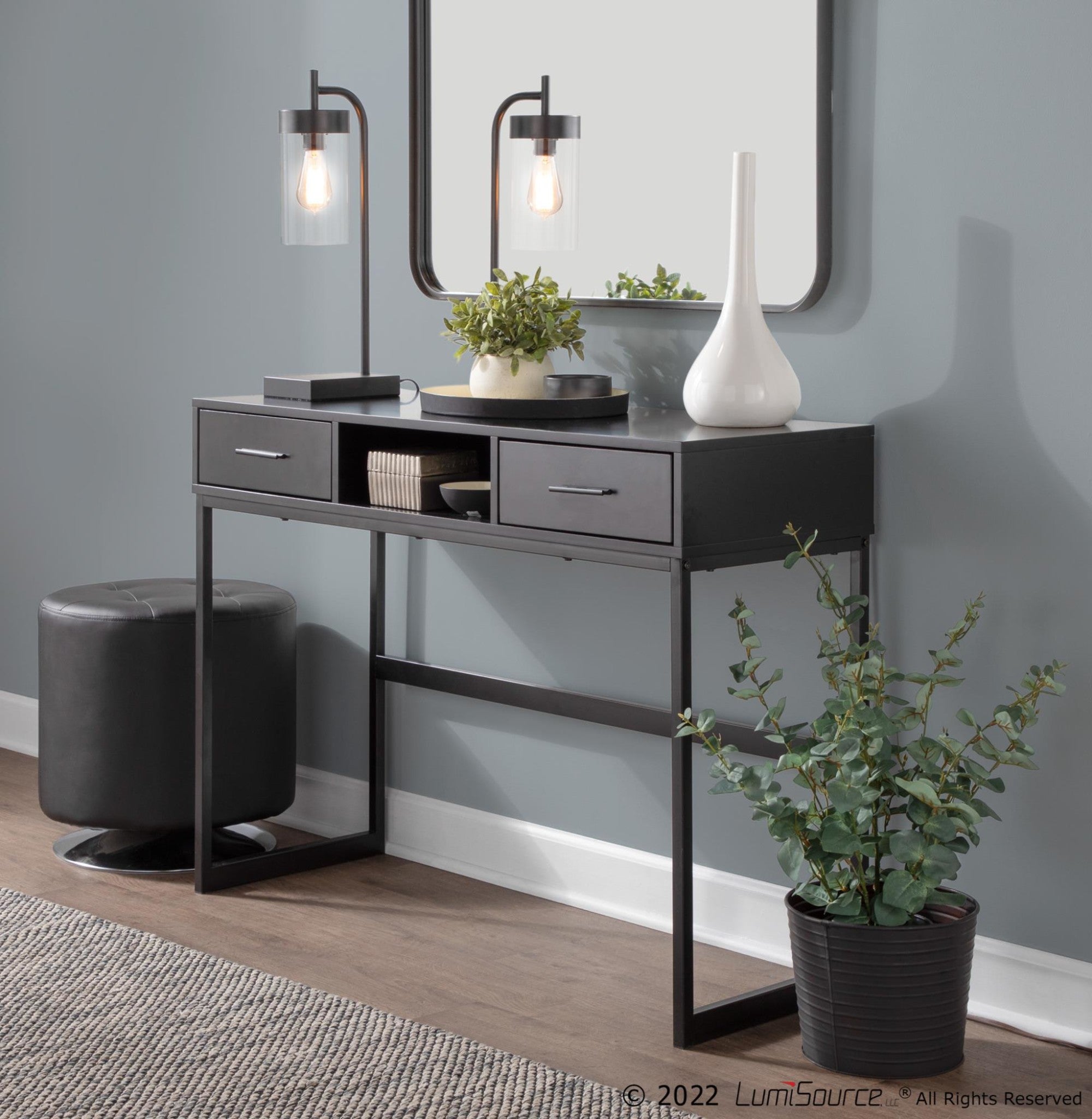 Franklin Console Table - Black Metal, Black Wood