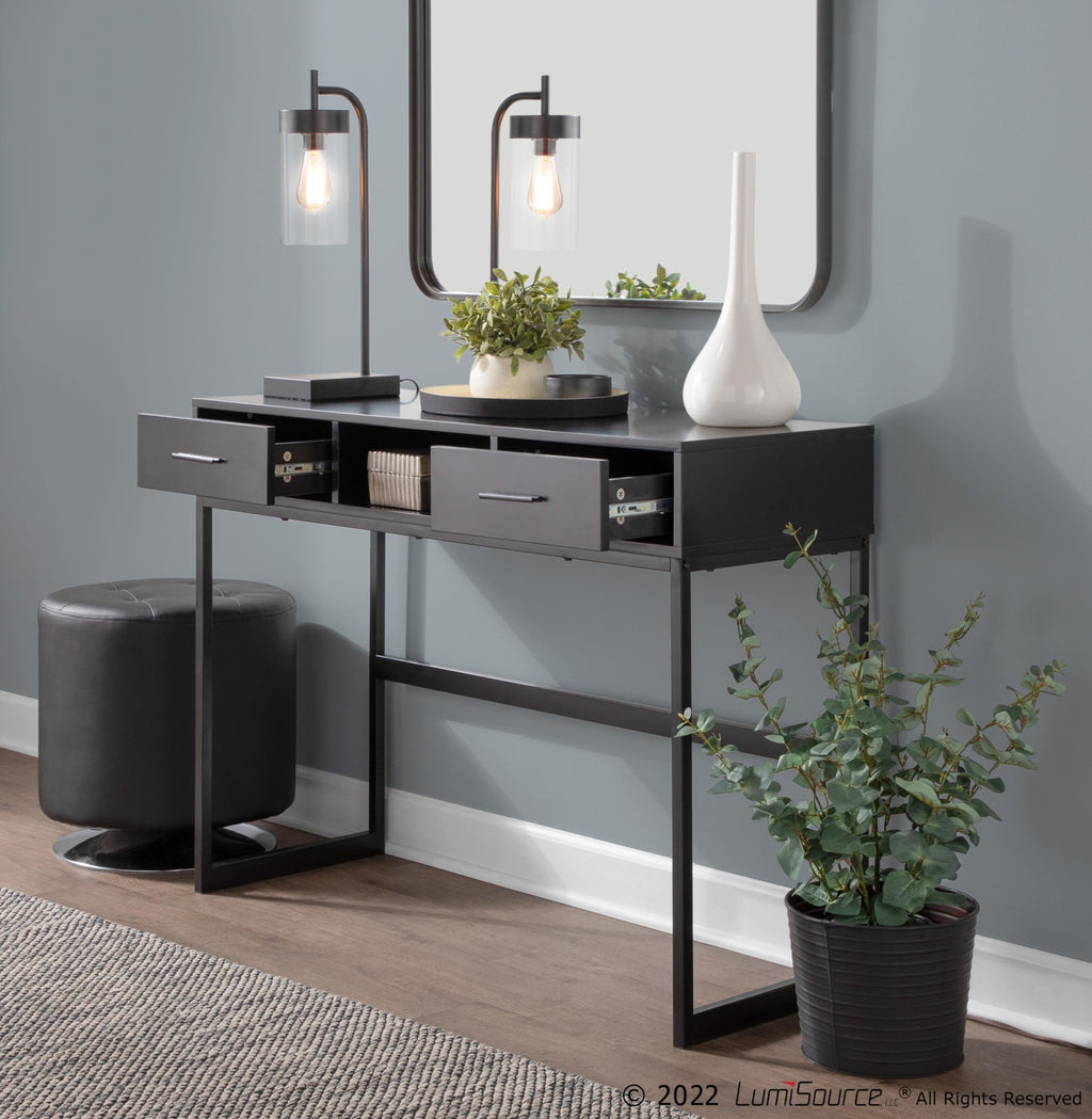 Franklin Console Table - Black Metal, Black Wood