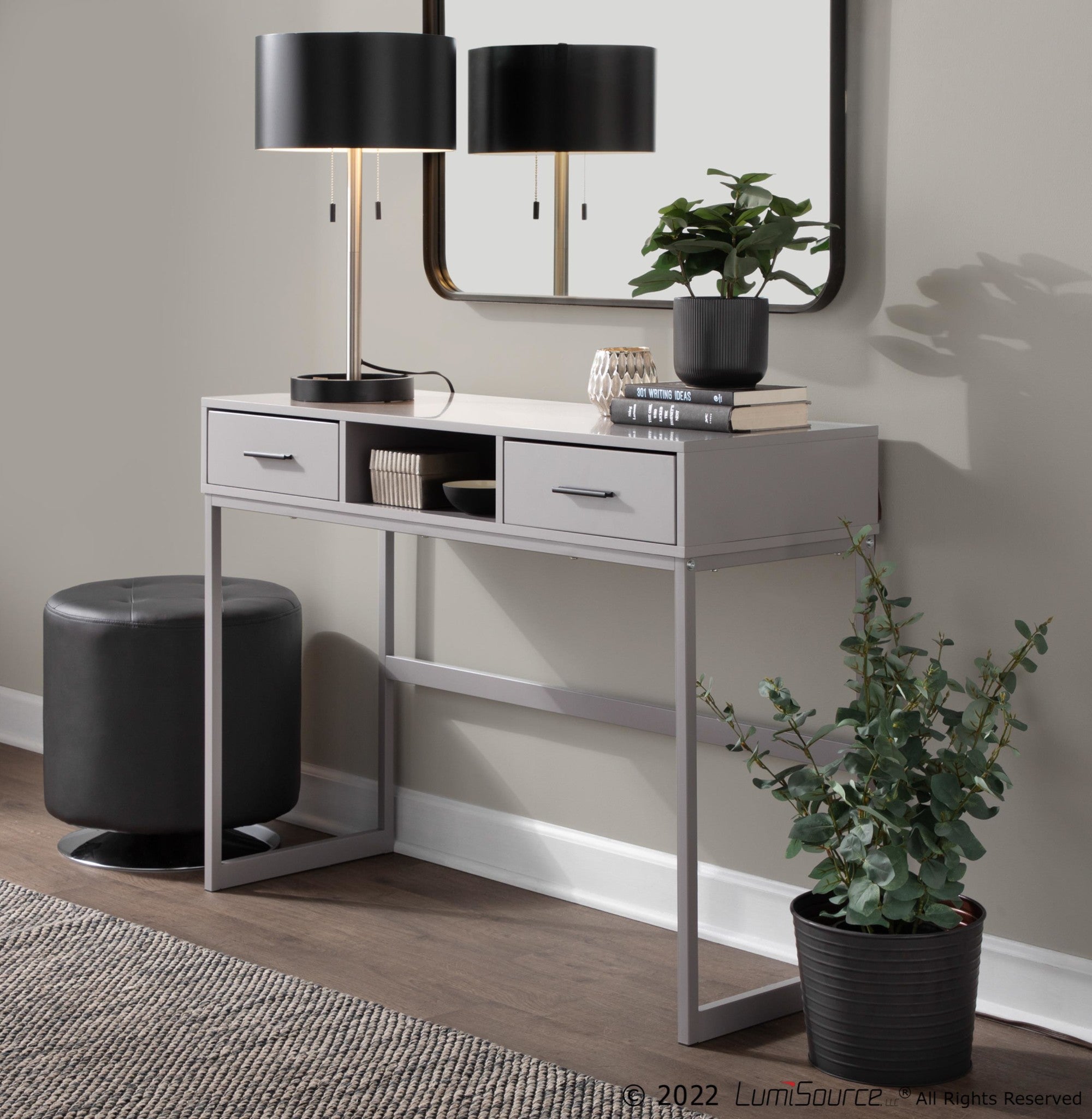 Franklin Console Table - Grey Metal, Grey Wood