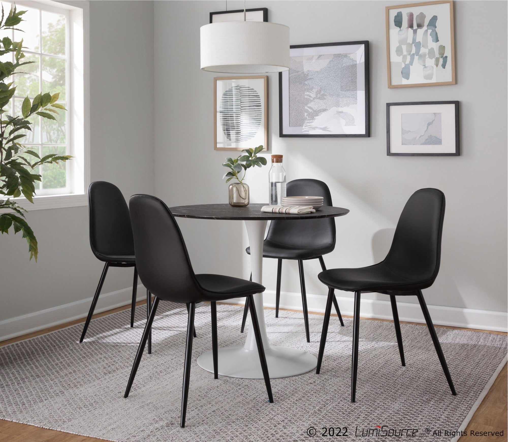 Pebble Mod Table - White Metal, Black Marble Veneer