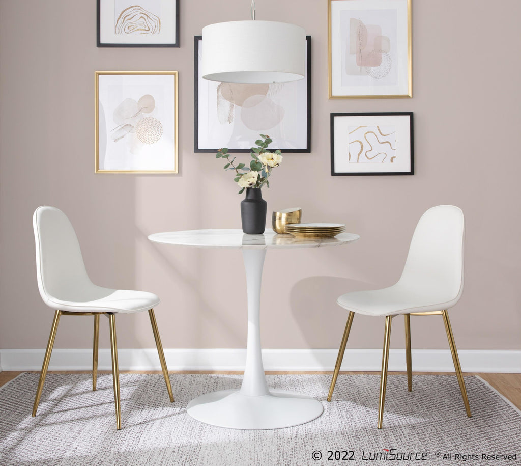 Pebble Mod Table - White Metal, White Marble Veneer