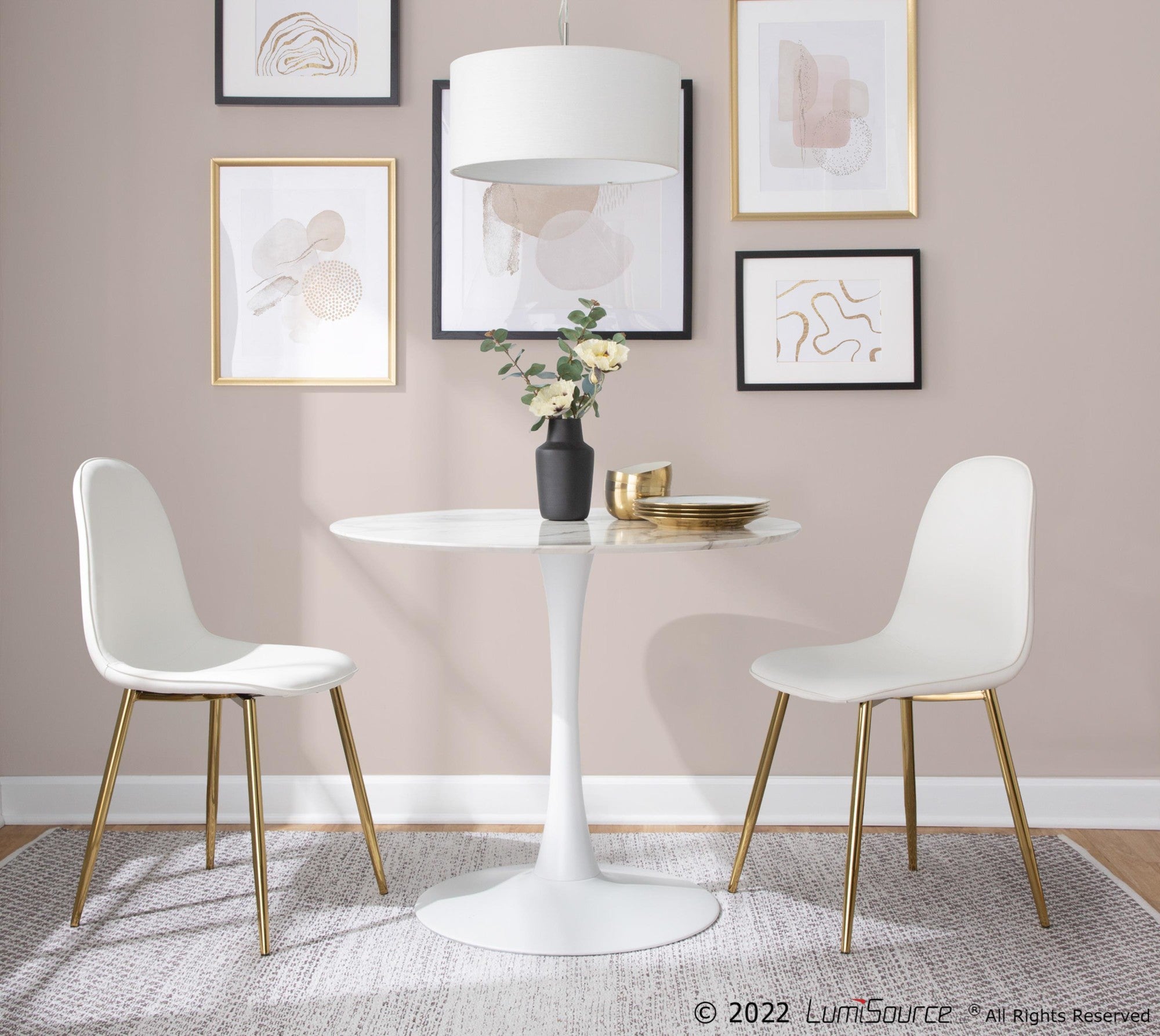 Pebble Mod Table - White Metal, White Marble Veneer