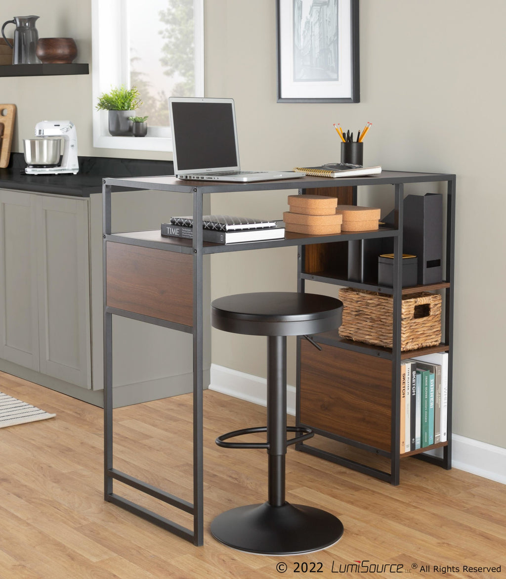 Display Bar Height Table With Storage - Black Metal, Walnut Wood