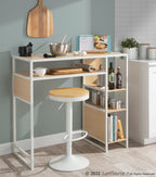 Display Bar Height Table With Storage - White Metal, Natural Wood