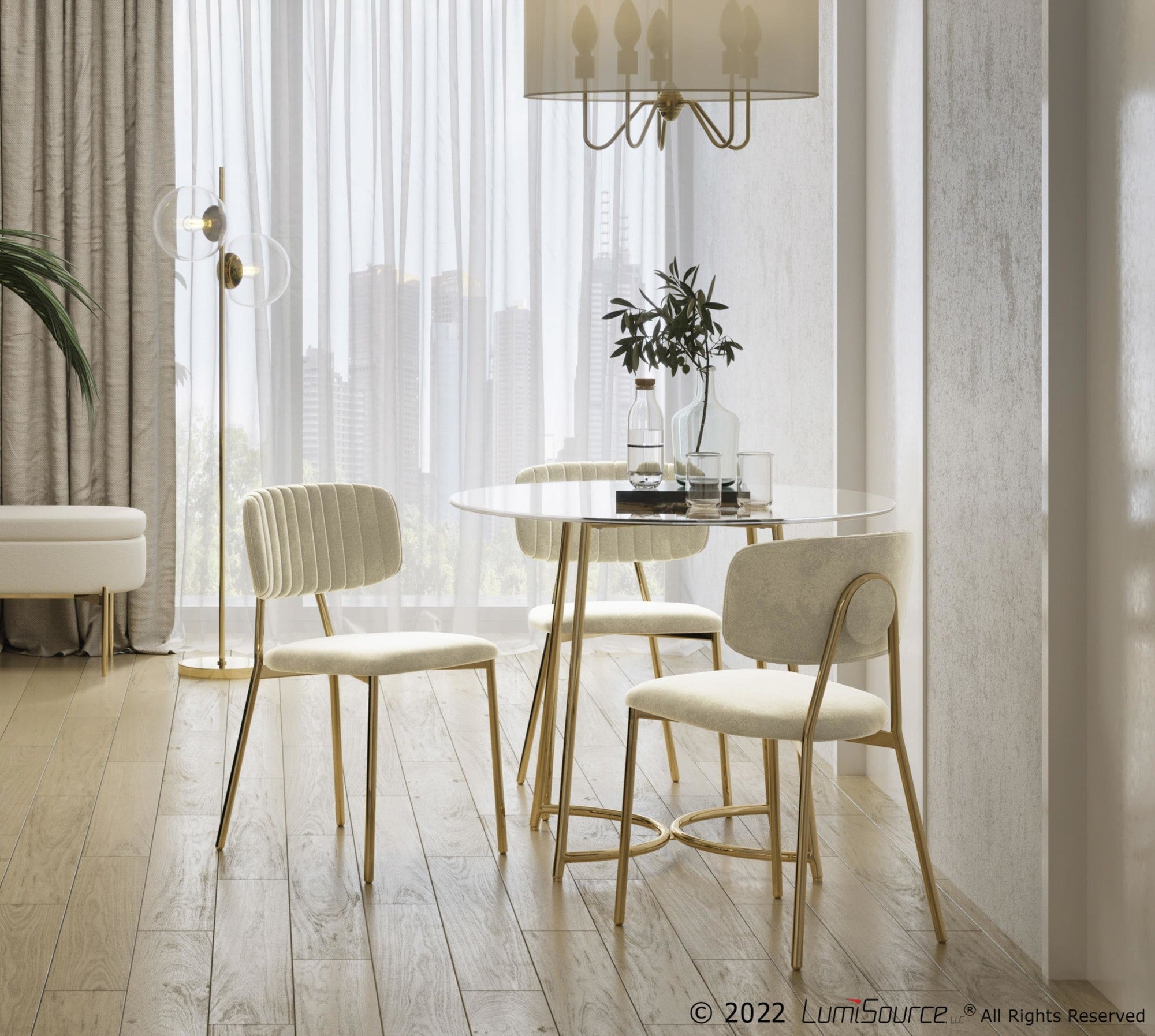 Bouton Chair - Set of 2 - Gold Metal, Cream Velvet