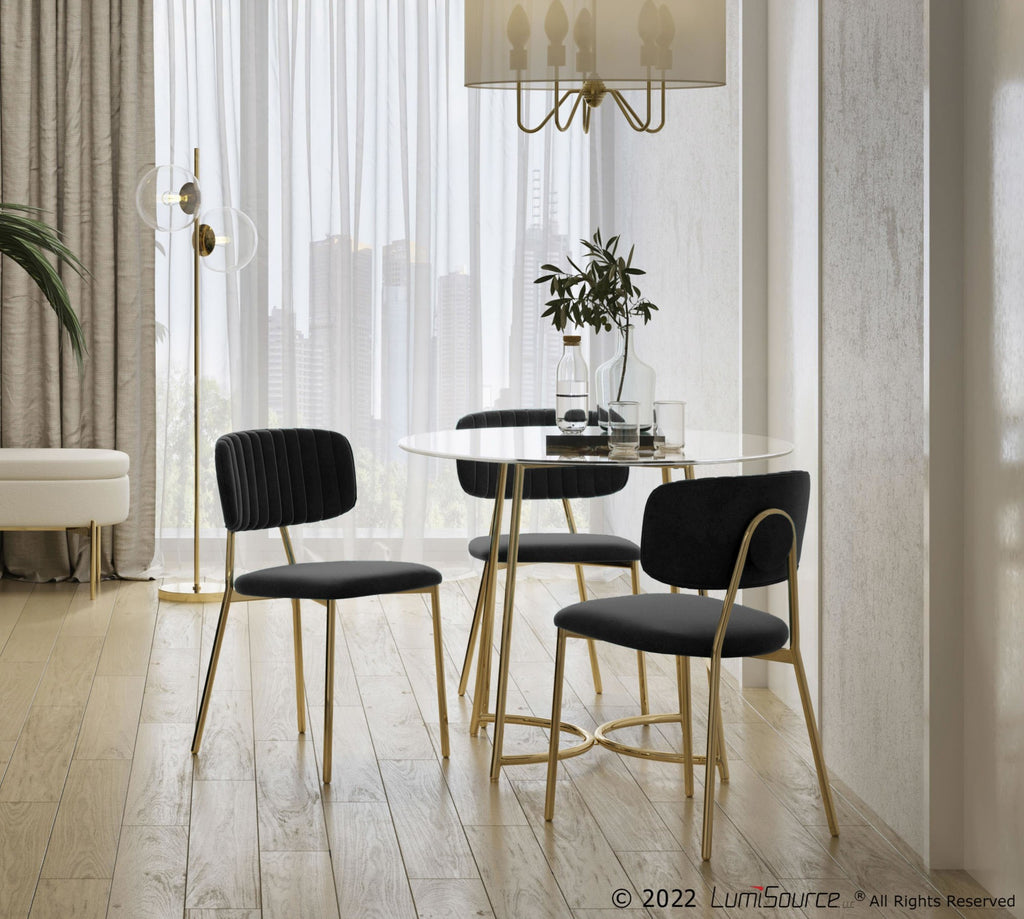 Bouton Chair - Set of 2 - Gold Metal, Black Velvet