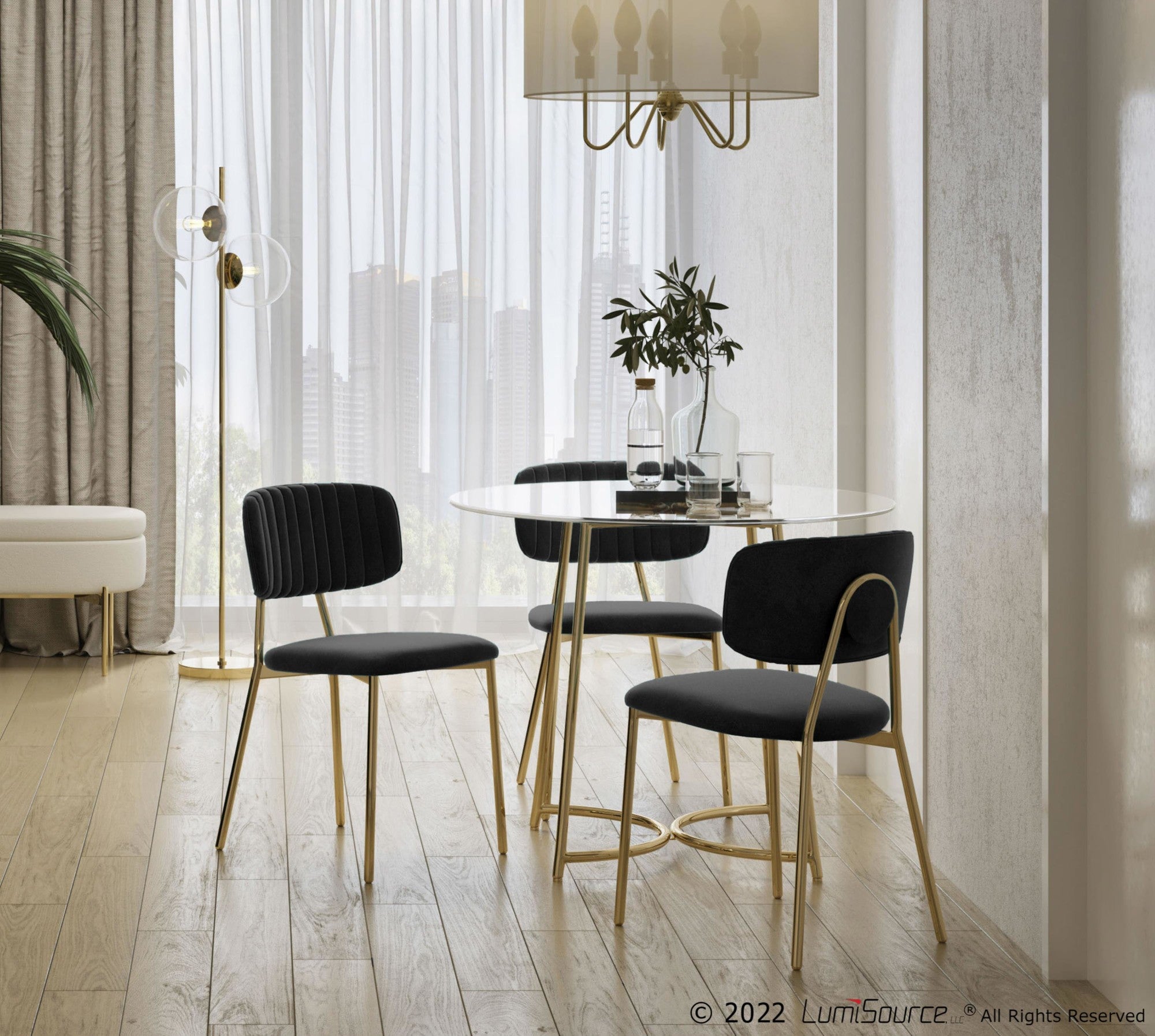 Bouton Chair - Set of 2 - Gold Metal, Black Velvet