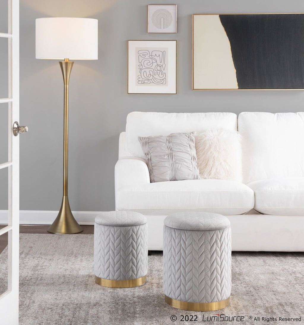 Lenuxe 65" Metal Floor Lamp - Gold Metal, White Linen