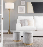 Lenuxe 65" Metal Floor Lamp - Gold Metal, White Linen