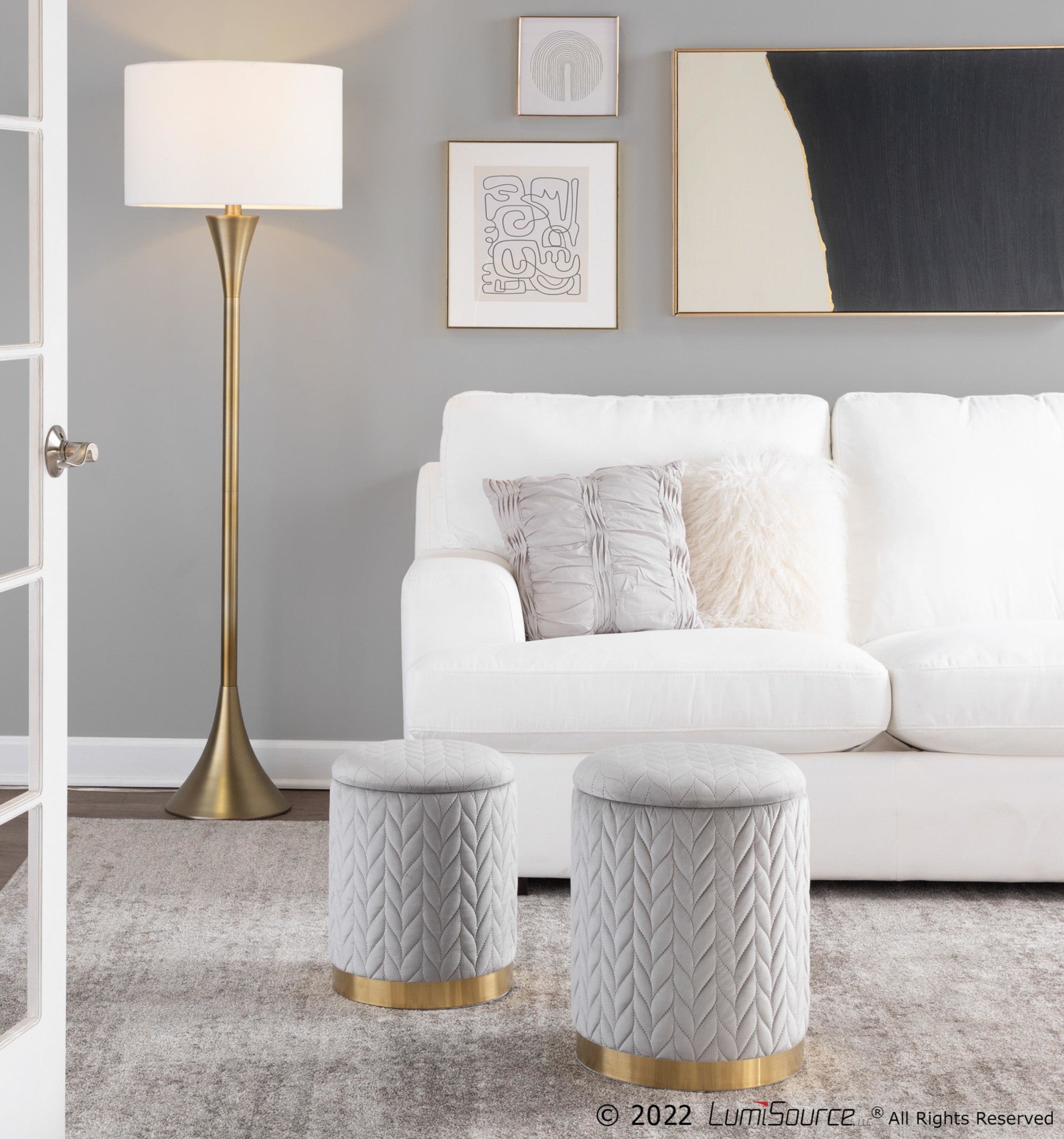 Lenuxe 65" Metal Floor Lamp - Gold Metal, White Linen