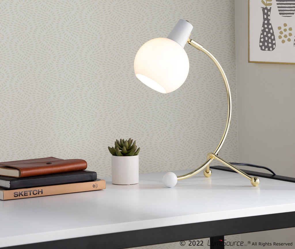Eileen Task Lamp - Gold Metal, White Plastic