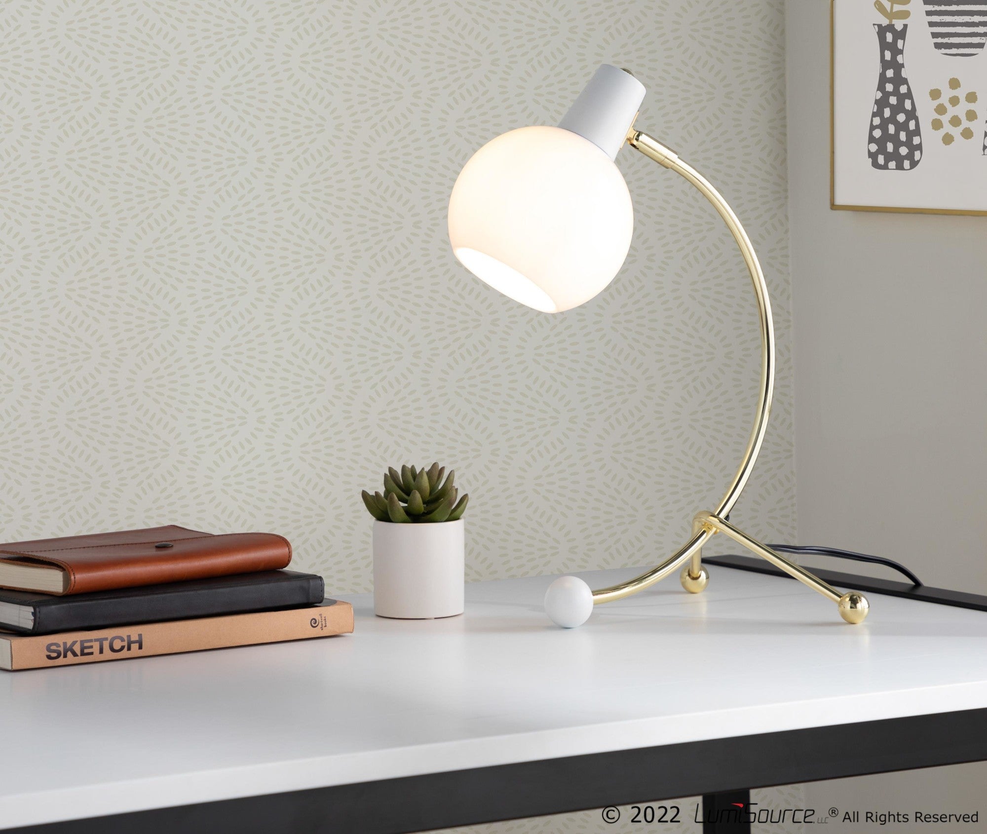 Eileen Task Lamp - Gold Metal, White Plastic