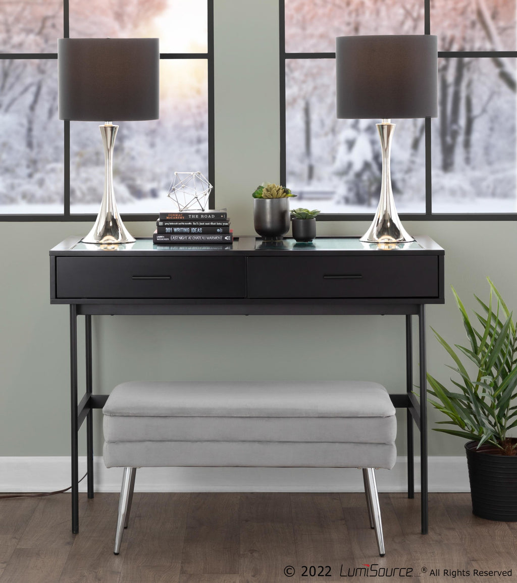 Lenuxe 24" Metal Table Lamp - Set of 2 - Polished Nickel, Black Silk