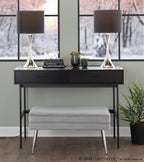 Lenuxe 24" Metal Table Lamp - Set of 2 - Polished Nickel, Black Silk
