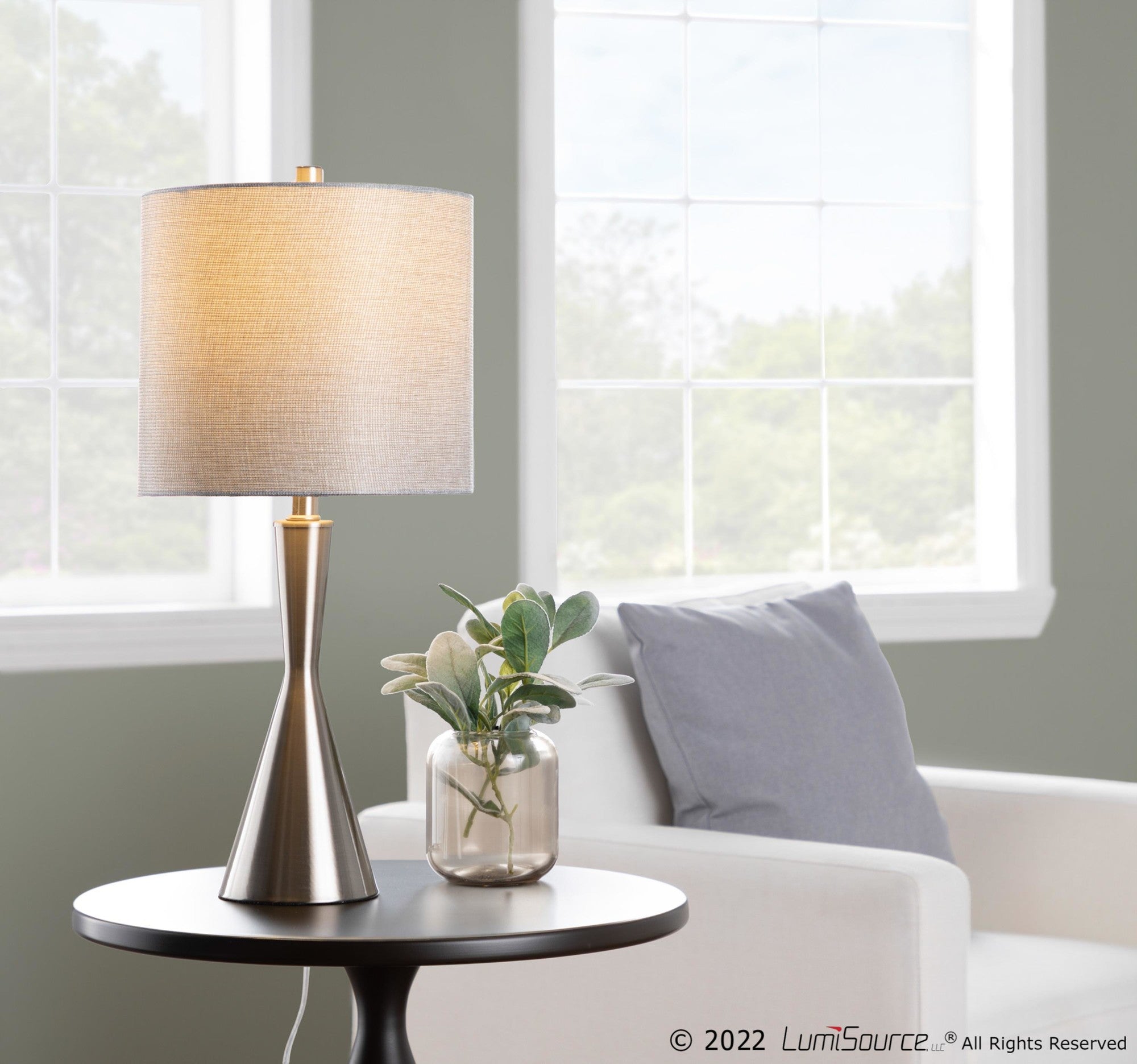 Gemma 23" Metal Table Lamp - Set of 2 - Brushed Nickel, Grey Linen