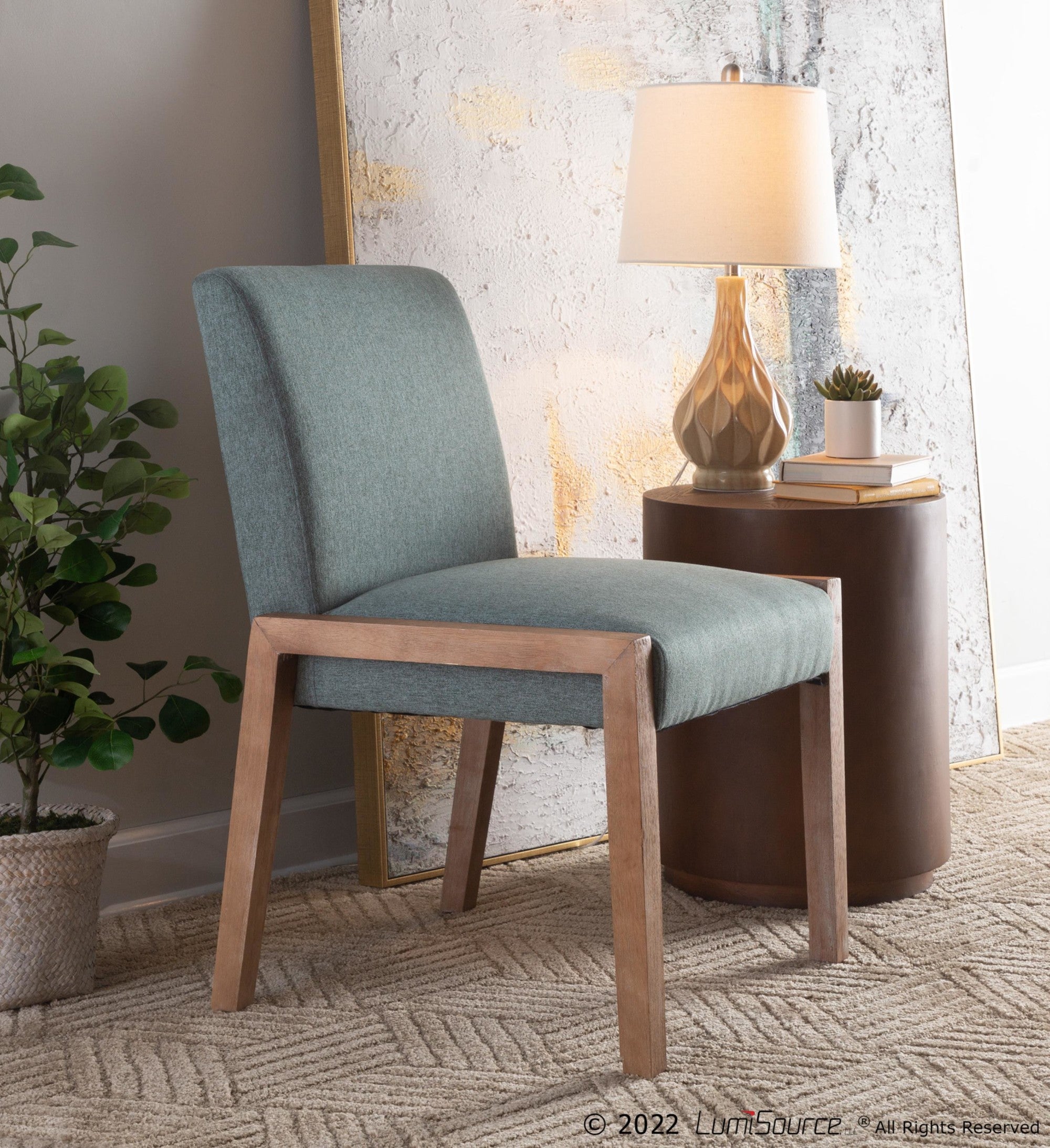 Carmen Chair - Set of 2 - Whitewashed Wood, Teal Fabric