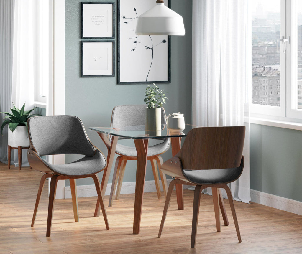 Fabrizzi Chair - Set of 2 - Walnut Wood, Grey Fabric